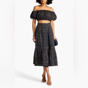 Caroline Issa Geo-Print Wool Silk A-Line Skirt